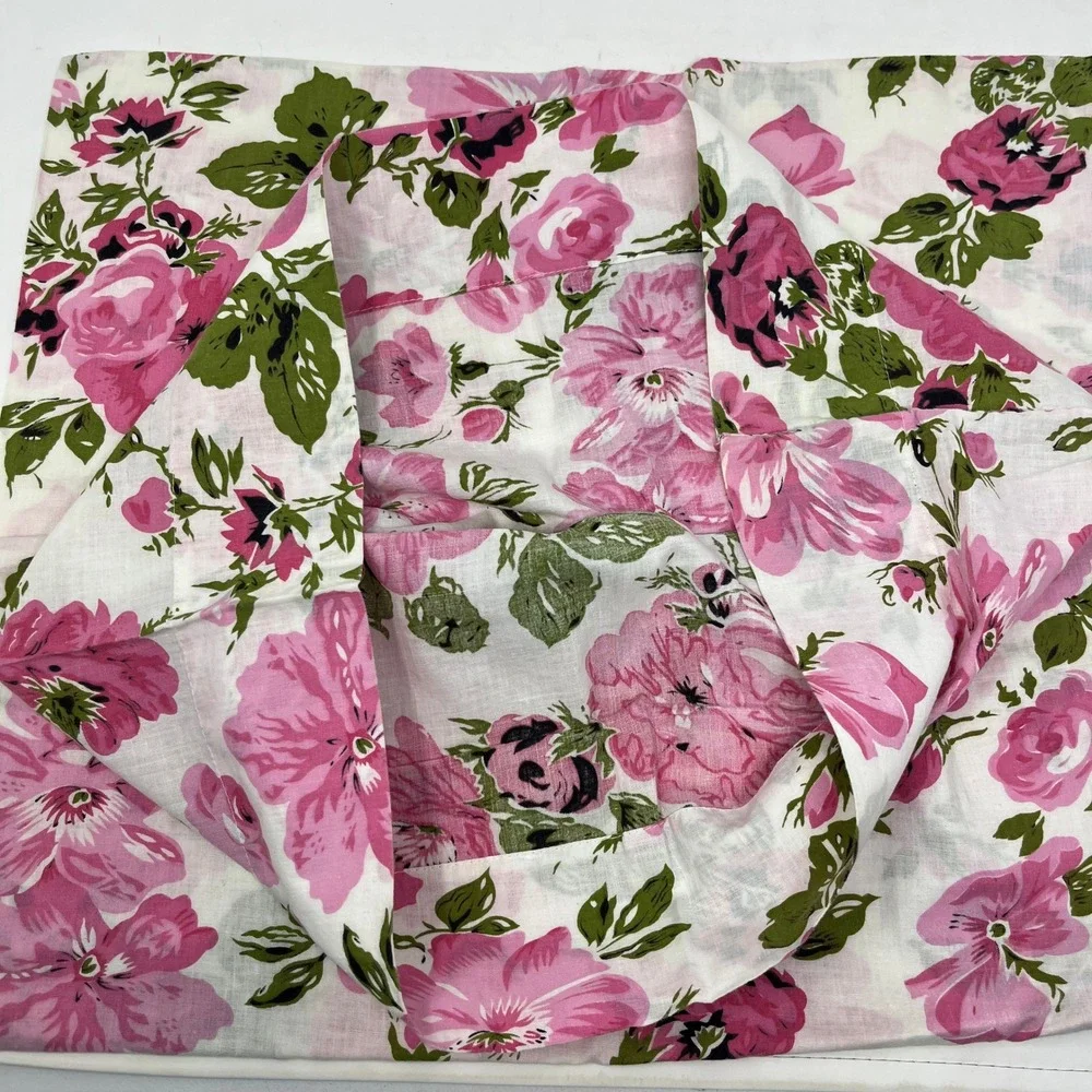 Vintage Floral Pink Rose Standard Pillowcase White Green Shabby Chic Cottagecore